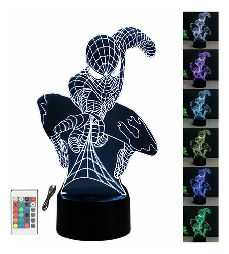 Lampara Led 3d Nocturna Spiderman Touch Control Remoto 