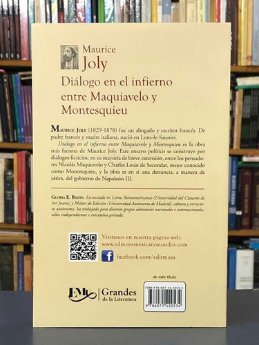Diálogo En El Infierno Maquiavelo Y Montesquieu - Joly - Emu