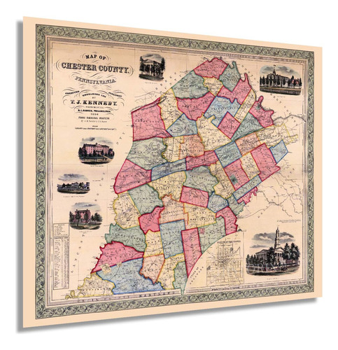 1856 Mapa Del Condado De Chester, Pensilvania, Antiguo,...