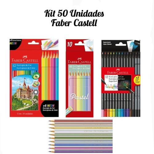 Lápis De Cor 50 Cores Neon + Pastel + Metálicas + Supersoft
