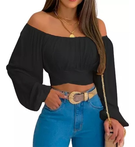 Blusa Crop Top Campesina Para Dama