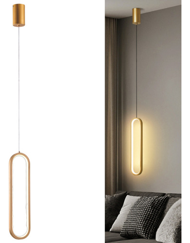 Pendente Luminária Teto Arco Oval Moderno Luz Quente 3000K Dourado - Sindora