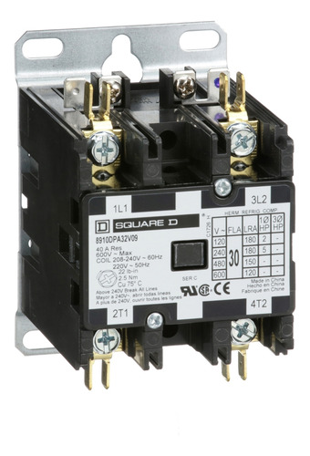 8910dpa32v09 Contactor, 30a, 2 Polos 5 Hp At 230 Vac, 1 Pha