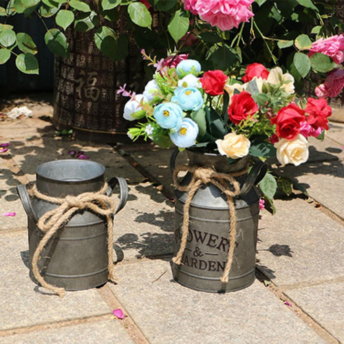 Jarrón De La Leche Vintage, Cubo , Soporte Galvanizado