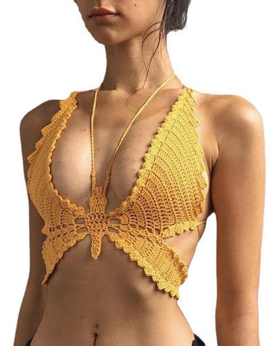 Bañador Boho Crochet Halter Bikini Crop Tops Mujer [u] 