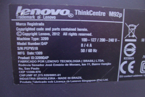 Desktop Lenovo Thinkcentre M92p Core I5-3470 3.2ghz 4/320