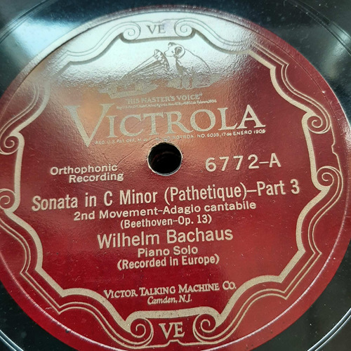 Pasta Wilhelm Bachaus Piano Solo Victrola 6772 Tc8