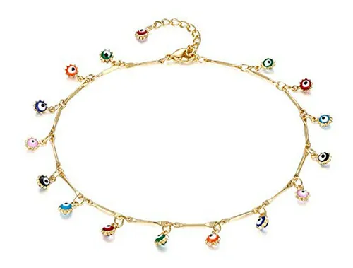 Pulsera De Tobillo Loyata, Bañada En Oro 14k Con Cuentas Y C