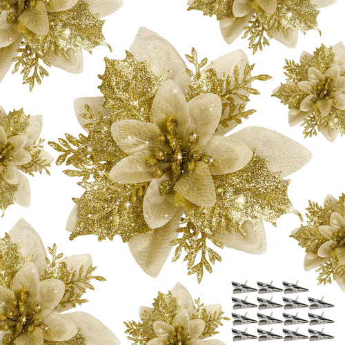 15 Piezas De Flor De Pascua Dorada, Flor De Pascua