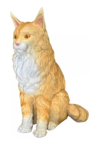 Gato Amarelo Realista Estátua Jardim Decoração Resina