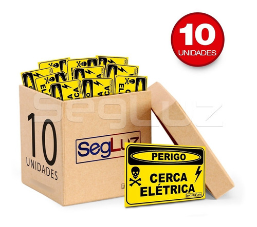 Kit Com 10 Placas De Advertência Perigo Cerca Elétrica