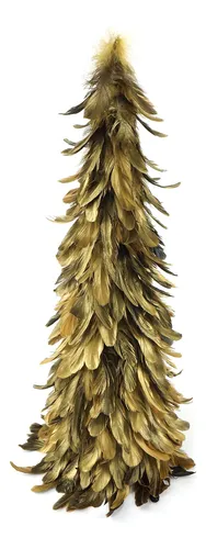 Árbol De Navidad De Plumas Rústicas Doradas, Decoración .