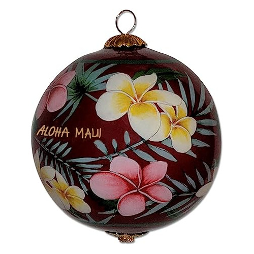 Adorno Navideño De Vidrio Pintado Mano Plumeria Maui C...