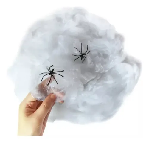 Kit De 3 Telarañas De Halloween Con Luces LED Y 60 Arañas Falsas - Decoración Terrorífica Para Fiestas Y Carnaval
