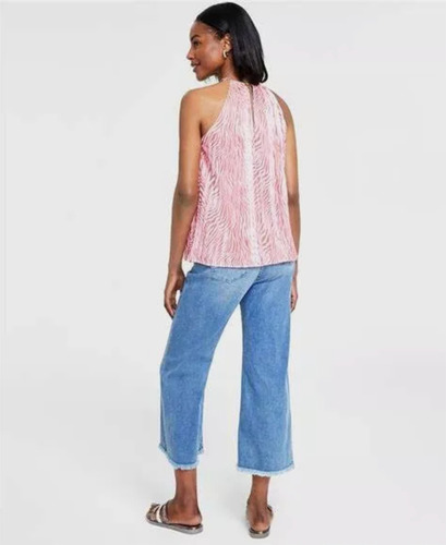 Michael Kors Blusa Halter Cebra Rosa Top Cuello De Cadena