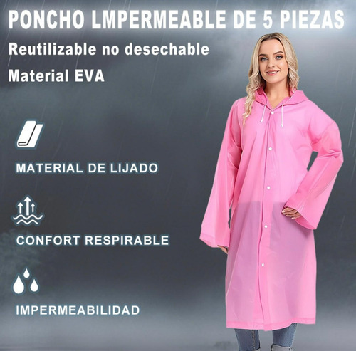 2pcz Capa Impermeable Portatil Para Lluvia Tipo Gabardina Rosa Universal