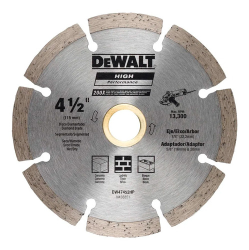 Disco Diamantado Segmentado Dewalt Dw47452hp 4 1/2 