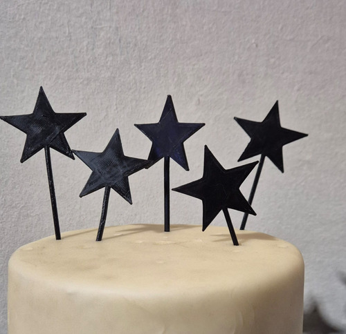 5 Unidades Mini Topper Cup Cake Estrellitas Estrella 3d Negro Cupcake Estrella
