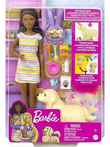 Barbie Conjunto Cachorrinhos Recem Nascidos Negra Mattel