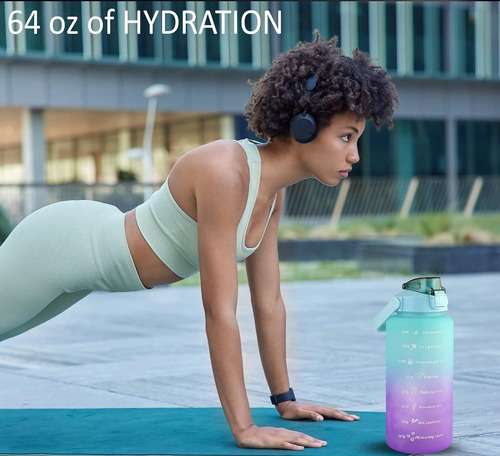 Botella De Agua De Medio Galón Con Marcador De Tiempo Y Paji