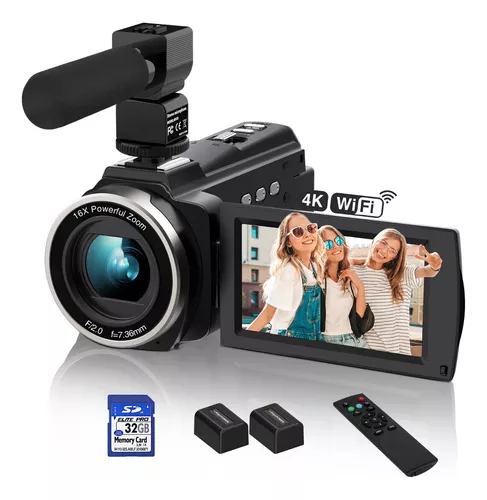  Videocámara de video 4K, cámara de  de 48MP 60FPS WiFi,  versión nocturna, cámara de vlogging, cámara táctil de 3.0 pulgadas, zoom  16X, grabadora de cámara de video digital con micrófono