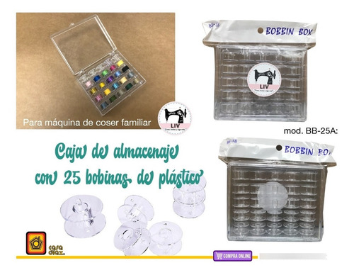 Caja Con 25 Bobinas De Plástico P/ Máquina De Coser Familiar