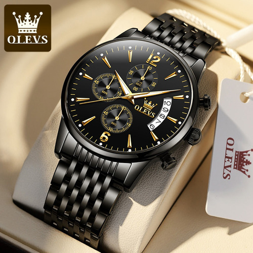 Olevs Relojes De Cuarzo Impermeables Para Hombre Color De La Correa Negro
