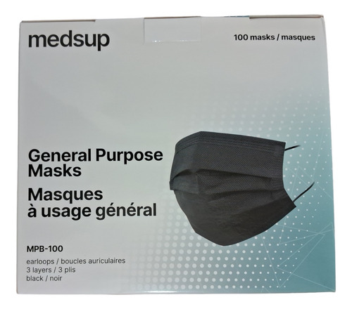 Cubreboca Tricapa Termosellado Medsub 1000 Pzs Color Negro
