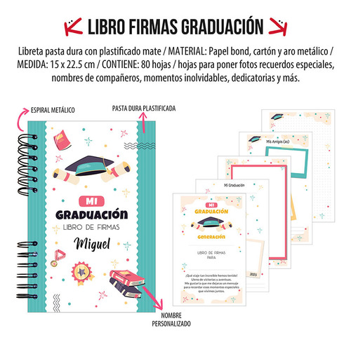 Libreta Libro De Firmas Para Graduación Turquesa