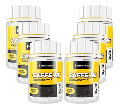 Cafeína 200mg 60 Capsulas New Nutrition Kit 12 Meses