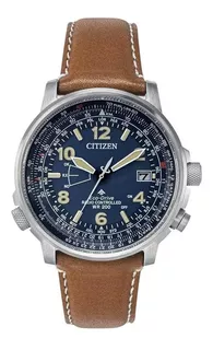 Reloj Atómico Citizen Eco-drive Promaster Air Skyhawk Color de la correa Marrón claro Color del fondo Azul