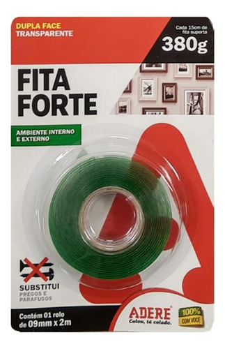 Fita Dupla Face Adere Forte Acrilica Transparente 9mm X 2m