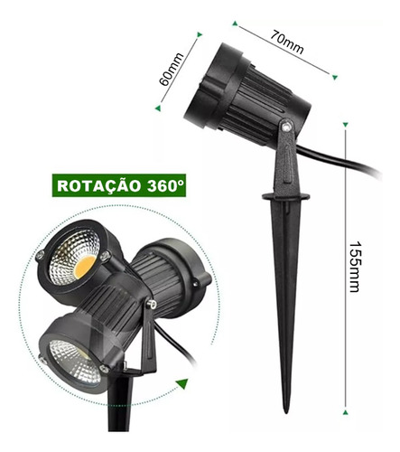 60x Luminária Espeto Jardim Com Lâmpada Cob Led 15w Quente