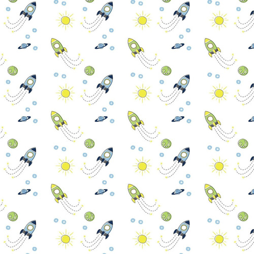 Papel De Parede Adesivo Infantil Foguete Sol E Lua 2,70x0,57
