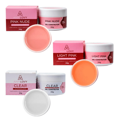 Kit 3 Géis Anylovy 24g Versatilidade E Qualidade Para Unhas Cor Gel Pink Nude + Light Pink + Clear