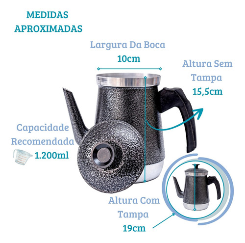 Bule E Chaleira Kit Com Infusor Chá Café Leite Em Alumínio