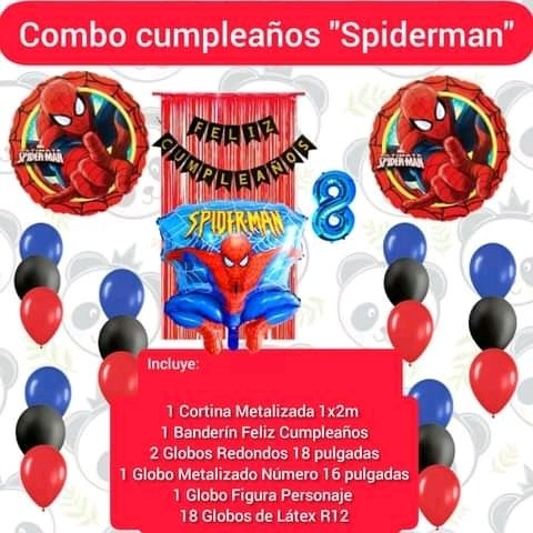 Combo Decoración Cumpleaños Globos Cortina Spiderman 