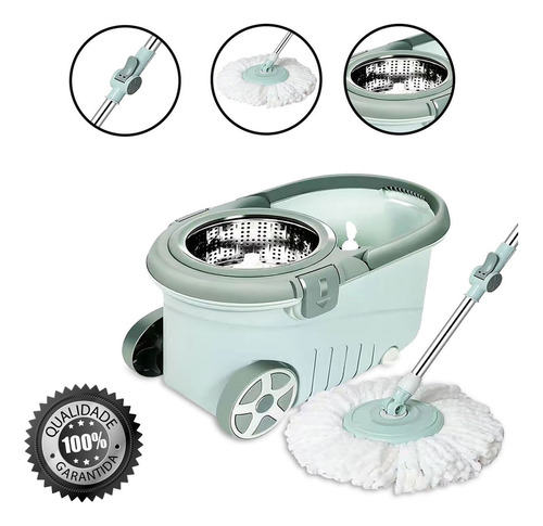 Balde Perfect Mop Pro 360° Giratório Limpeza Geral Esfregão Cor Verde