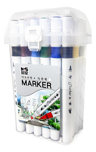 24 Colores Marcadores Doble Punta Plumones Punta Pincel