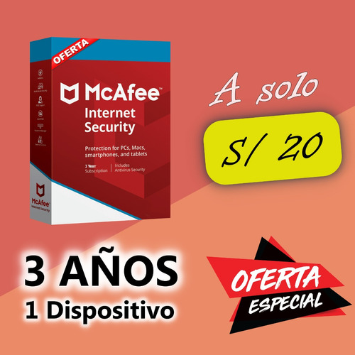 [oferta] Mcafee Plus Antivirus - 3 Años X 1 Pc / Mac