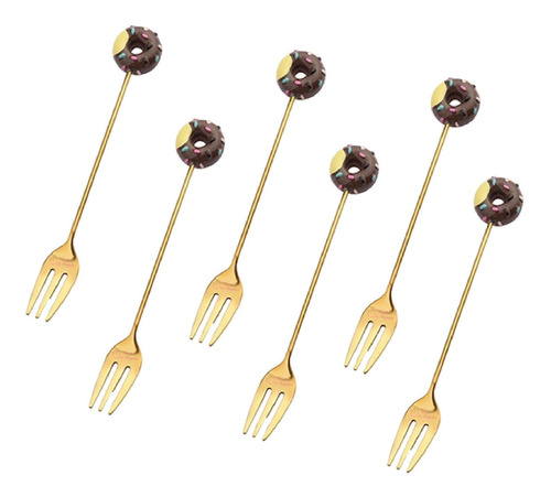 Set X6 Mini Tenedores Dorado Plata De Postre Gold Tenedor