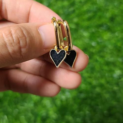 Aros Argollas Corazón Colgante Baño De Oro 18k