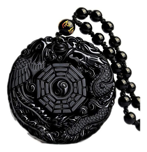 Collar De Obsidiana Negra Curativa Natural Teléfono Dragón N Color Negro
