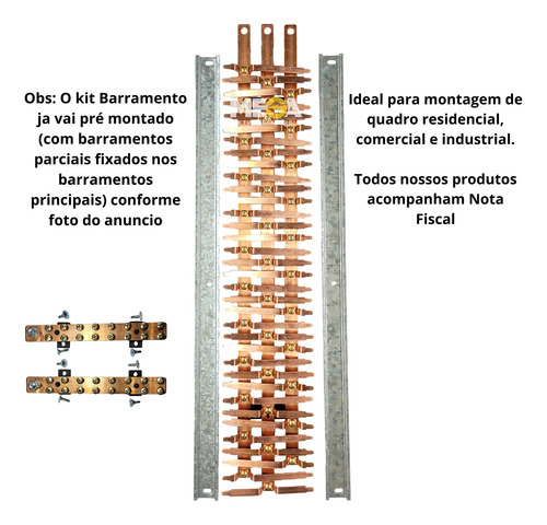 Kit Barramento Trifásico 250a P/ 70 Circuitos Din Completo