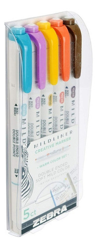 Marcadores Mildliner Zebra de 5 peças Warm Tone Down