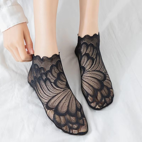 5 Pares De Calcetines Sexy De Encaje Invisible Para Mujer, D