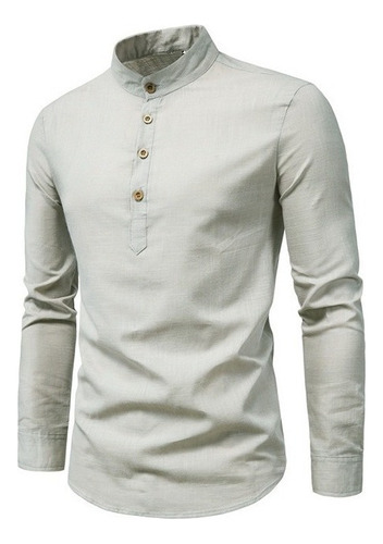 Camisa Hombres Moda Cuello En Mao Color Sólido Slim Fit