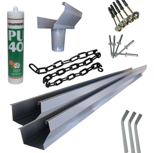 Kit Completo 15mt De Calha Beiral Grafite C/ 6mt De Corrente