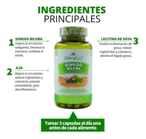 Ginkgo Biloba Ajo Y Lectina Zen Natura Antioxidante Memoria Sabor Sin sabor
