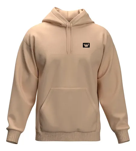 Moletom bege com capuz, cordão de ajuste e bolso frontal estilo canguru